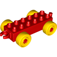 Duplo Car Base 2 x 6 with Yellow Wheels and Open Hitch End (Red)