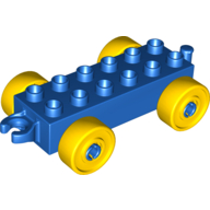 Duplo Car Base 2 x 6 with Yellow Wheels and Open Hitch End (Blue)