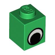 Brick 1 x 1 with Simple Eye Black and White Print (Green)