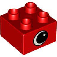 Duplo Brick 2 x 2 with Eye with White Spot Print, on Two Sides - Type 1 (Red)