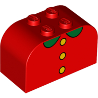 Brick Curved 2 x 4 x 2 Double with 3 Yellow Buttons, Green Collar Print (Red)