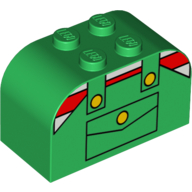 Brick Curved 2 x 4 x 2 Double with Red and White Striped Shirt and Overalls Print (Green)