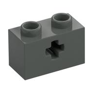 Technic Brick 1 x 2 with Axle Hole Type 1 [+ Opening] and Bottom Pin (Dark Gray)