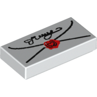 Tile 1 x 2 with Letter with Script and Seal Print (White)