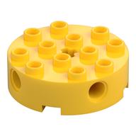 Brick Round 4 x 4 with 4 Side Pin Holes and Center Axle Hole (Yellow)