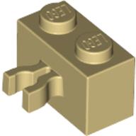 Brick Special 1 x 2 with Vertical Clip [Thick U Clip] (Tan)