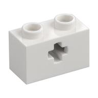 Technic Brick 1 x 2 with Axle Hole Type 1 [+ Opening] and Bottom Pin (White)