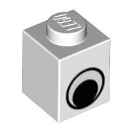 Brick 1 x 1 with Simple Eye Black and White Print (White)