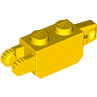 Hinge Brick 1 x 2 Locking with 1 Finger Vertical End and 2 Fingers Vertical End, 9 Teeth (Yellow)