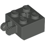 Hinge Brick 2 x 2 Locking with 2 Fingers Vertical and Axle Hole, 9 Teeth (Dark Gray)
