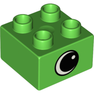 Duplo Brick 2 x 2 with Eye with White Spot Print, on Two Sides - Type 1 (Bright Green)