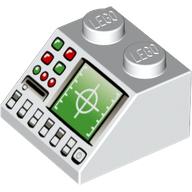 Brick Sloped 45° 2 x 2 with Green Radar, Green/Red Buttons and Disk Slot Print (White)