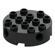 Brick Round 4 x 4 with 4 Side Pin Holes and Center Axle Hole (Black)