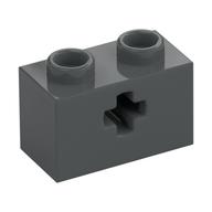 Technic Brick 1 x 2 with Axle Hole Type 1 [+ Opening] and Bottom Pin (Dark Bluish Gray)