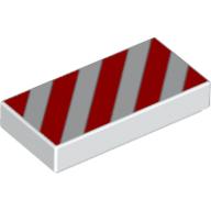 Tile 1 x 2 with Diagonal Red Stripes Print (White)