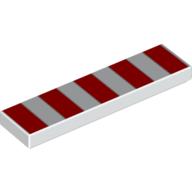 Tile 1 x 4 with 5 Red Stripes Print (White)