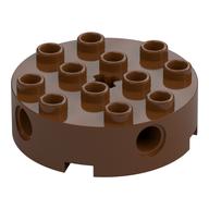 Brick Round 4 x 4 with 4 Side Pin Holes and Center Axle Hole (Reddish Brown)