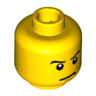 Minifig Head Agent Chase / Knight / Soldier / Soccer Player / Viking, Eyebrows and Scowl, White Pupils Print (Yellow)