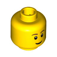 Minifig Head, Brown Eyebrows, Thin Grin, Black Eyes with White Pupils Print (Yellow)