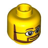 Minifig Head, Neat Brown Beard with White Pupils and Glasses Print (Yellow)