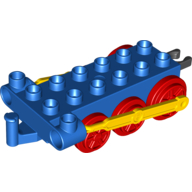 Duplo Train Chassis with Yellow Drive Rod and Red Wheels (Blue)