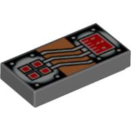 Tile 1 x 2 with Copper and White Circuitry, Red Rectangle and 4 Squares Print (Dark Bluish Gray)