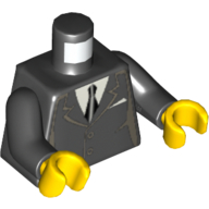 Torso, Formal Jacket, 2 Buttons and Pocket with White Cloth/Paper, Gray Tie Print, Black Arms, Yellow Hands (Black)