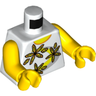 Torso, Shirt 3 Flowers over Yellow and Silver Stripe Print, Yellow Arms and Hands (White)
