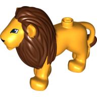 Duplo Animal Lion Adult Male, Reddish Brown Mane, Squarish Eyes Print (Bright Light Orange)