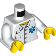 Torso, EMT Star of Life, Open Collar, Buttons, Pocket Pen Print, White Arms, Yellow Hands (White)