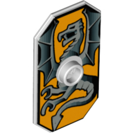Shield Rectangular with Stud and Silver Dragon on Bright Light Orange Background Print (Very Light Bluish Gray)