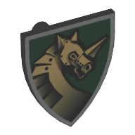 Shield Triangular with Gold Armoured Horse on Dark Green Background Print (Light Bluish Gray)