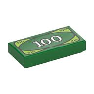 Tile 1 x 2 with '100' Banknote Print (Green)