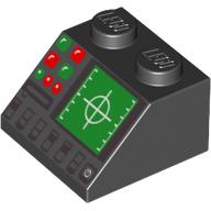 Brick Sloped 45° 2 x 2 with Green Radar, Green/Red Buttons and Disk Slot Print (Black)