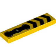 Tile 1 x 4 with 3 Black Chevrons and Silver Hose Print (Yellow)