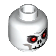 Minifig Head Skeleton, Skull, Evil with Scowl Black Print, Red Eyes Print [Blocked Open Stud] (White)