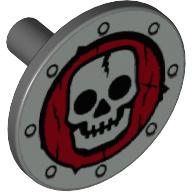 Shield Round Flat with Silver Skull on Dark Red Print (Dark Bluish Gray)