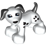 Duplo Animal Dog Large Paws with Black Ears and Tail and Spots, Eyes Looking Left Print (White)
