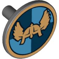 Shield Round Flat with Helmet on Dark / Medium Blue Quarters Print (Dark Bluish Gray)
