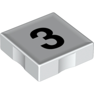 Duplo Tile 2 x 2 with Number '3' Print (White)