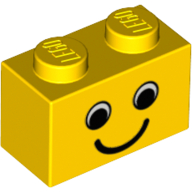 Brick 1 x 2 with Eyes and Smile Print (Yellow)