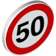 Road Sign Clip-on 2 x 2 Round with Speed Limit "50" Print (White)