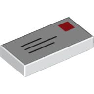 Tile 1 x 2 with Mail Envelope, Letter, Address and Red Stamp Print (White)