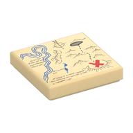 Tile 2 x 2 with Map River, Dark Tan Mountains, Handwriting and Red X Print (Tan)