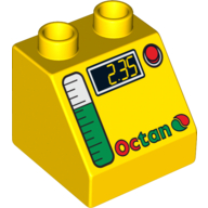 Duplo Brick 2 x 2 Slope 45° with Octan, Digits and Gas Gauge Print (Yellow)