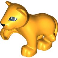 Duplo Animal Lion Cub with Raised Paw and Black Nose and Eyes Print (Bright Light Orange)