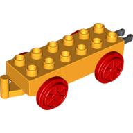 Duplo Train Chassis 2 x 6 with Red Train Wheels and Moveable Hook (Bright Light Orange)