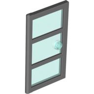Door 1 x 4 x 6 with 3 Panes and Stud Handle with Trans-Light Blue Glass (Dark Bluish Gray)