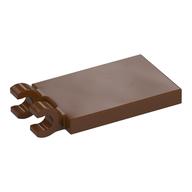 Tile Special 2 x 3 with 2 Clips [Thick Open O Clips] (Reddish Brown)