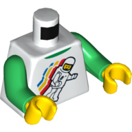 Torso, Classic Space Minifig Floating Print, Green Arms, Yellow Hands (White)